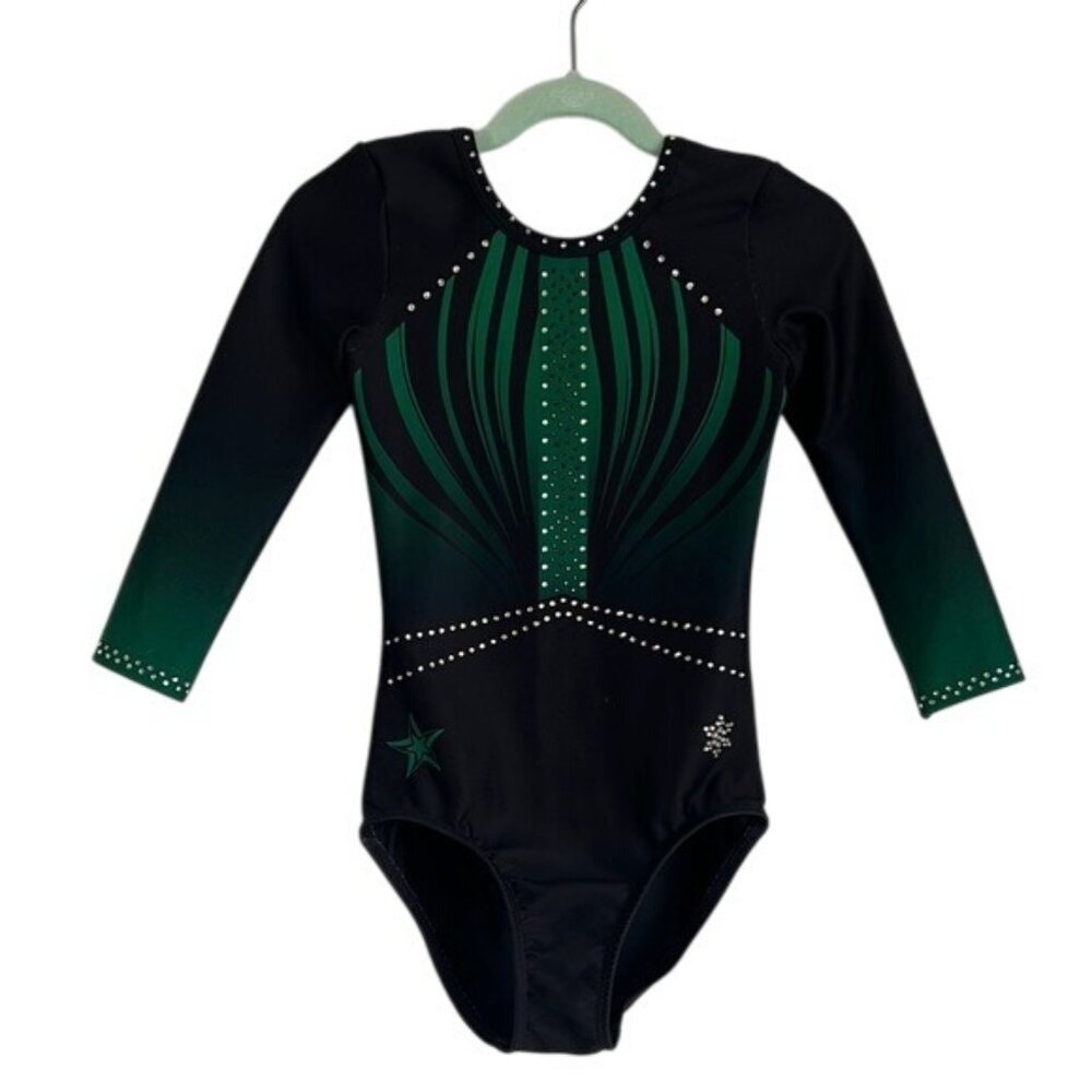 Snowflake Designs Competition Leotard in Black / Green - XS